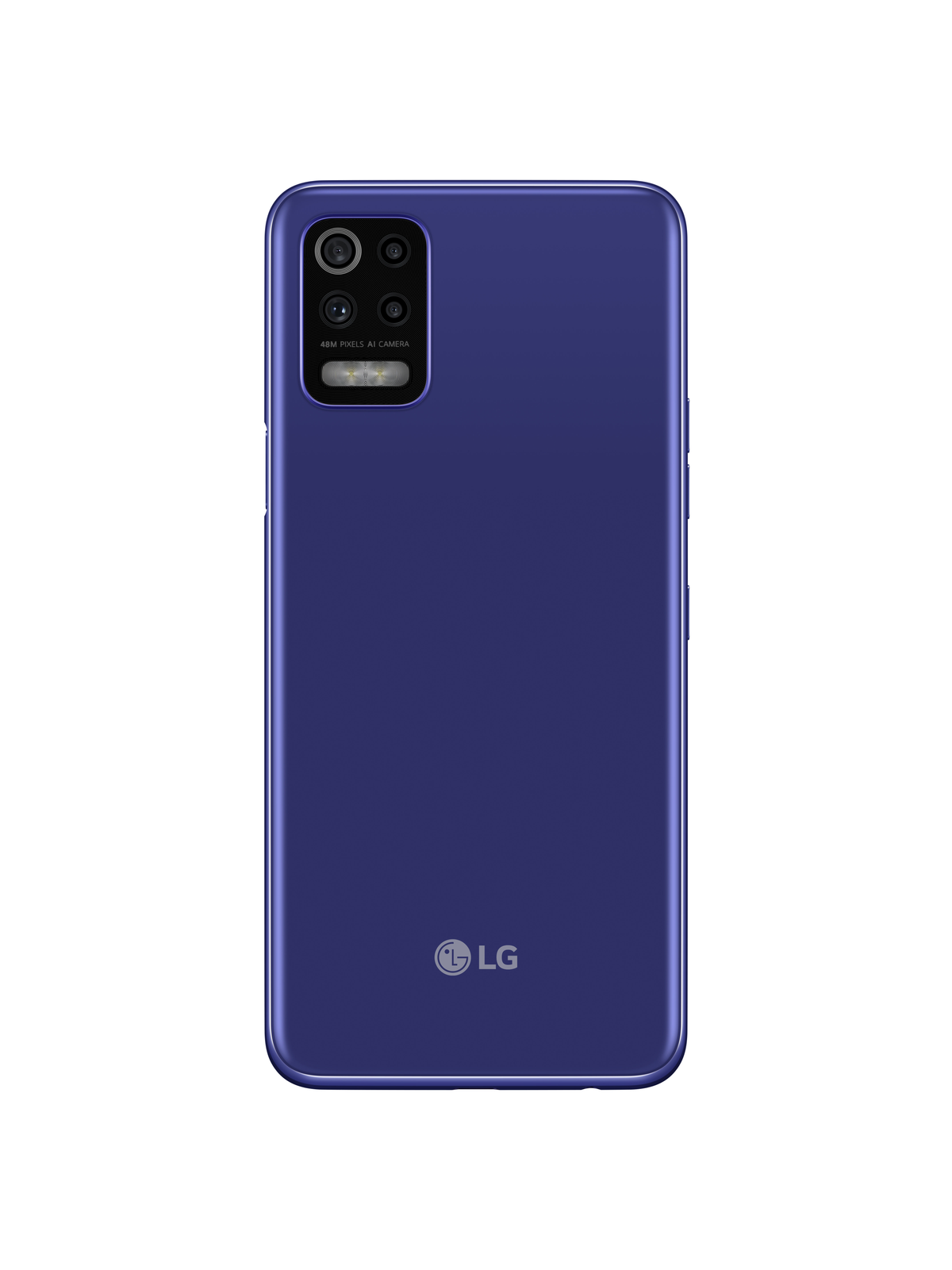 Lila LG-Telefonrückansicht. Verfügt über Kamera und LG-Logo. Glänzende Oberfläche.