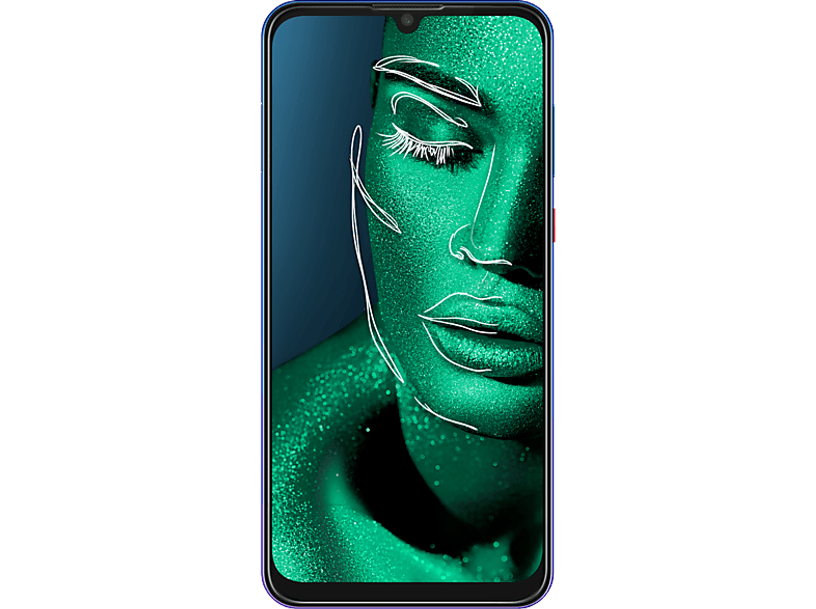 Ein Smartphone mit einer Gesichts-Grafik auf dem Bildschirm wird gezeigt.