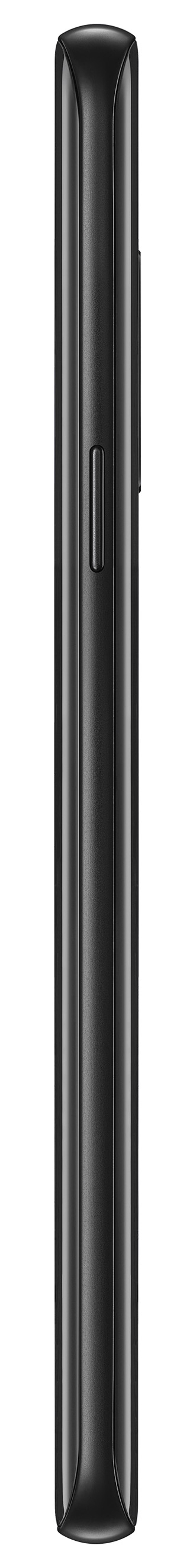 Seitenansicht eines schwarzen Smartphones, das die Ein-/Aus-Taste und die Lautstärkewippe auf der rechten Seite zeigt.