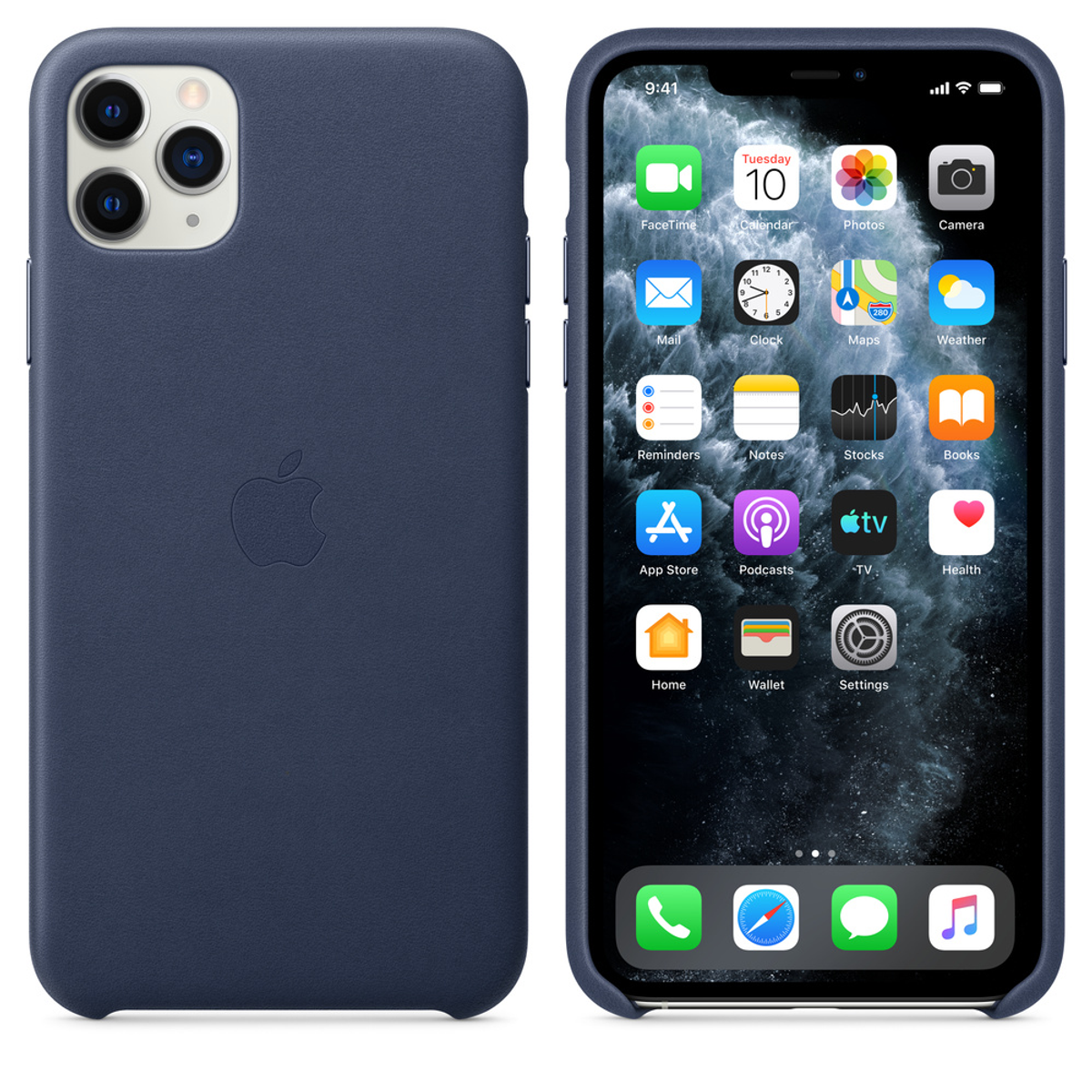 Zwarte Samsung-telefoon met een blauw scherm. De telefoon staat op een witte achtergrond.
