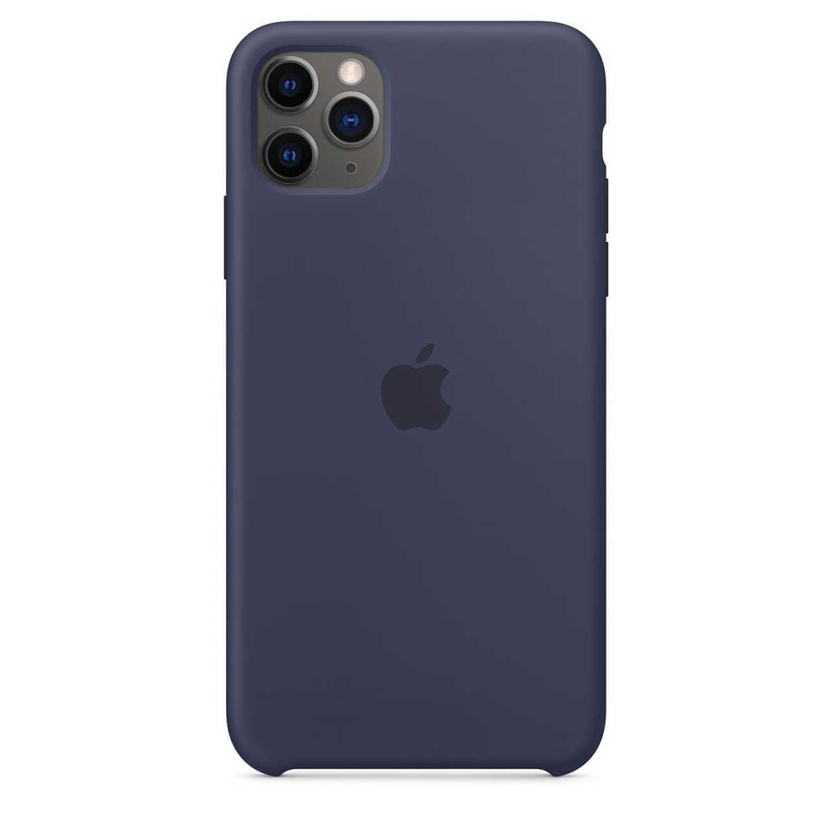 Marineblauwe iPhone-hoes. Het Apple-logo is zichtbaar op de achterkant.