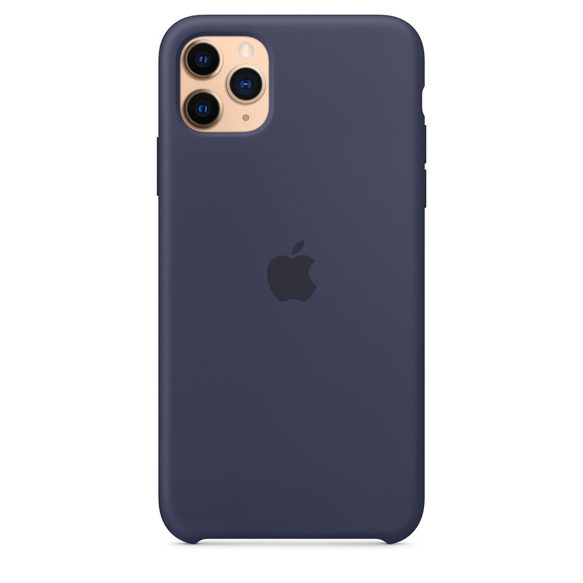 Een donkerblauwe iPhone met drie camera's en een Apple-logo op de achterkant.