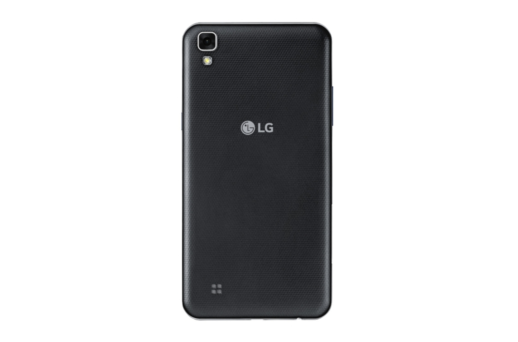 Retro di un telefono LG, nero con fotocamera e logo LG.