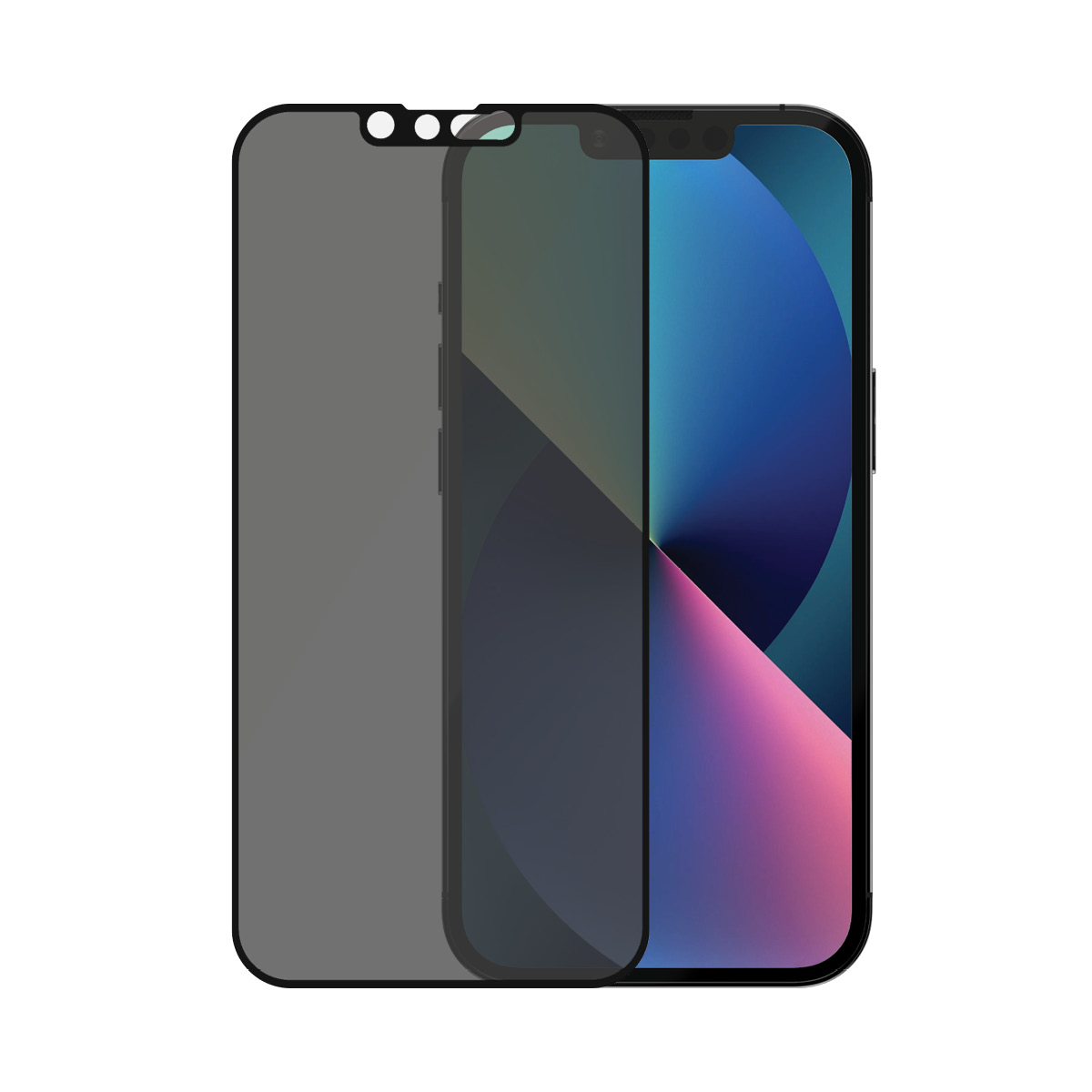 Telefono con protezione schermo. Lo schermo è acceso con una sfumatura rosa e blu.