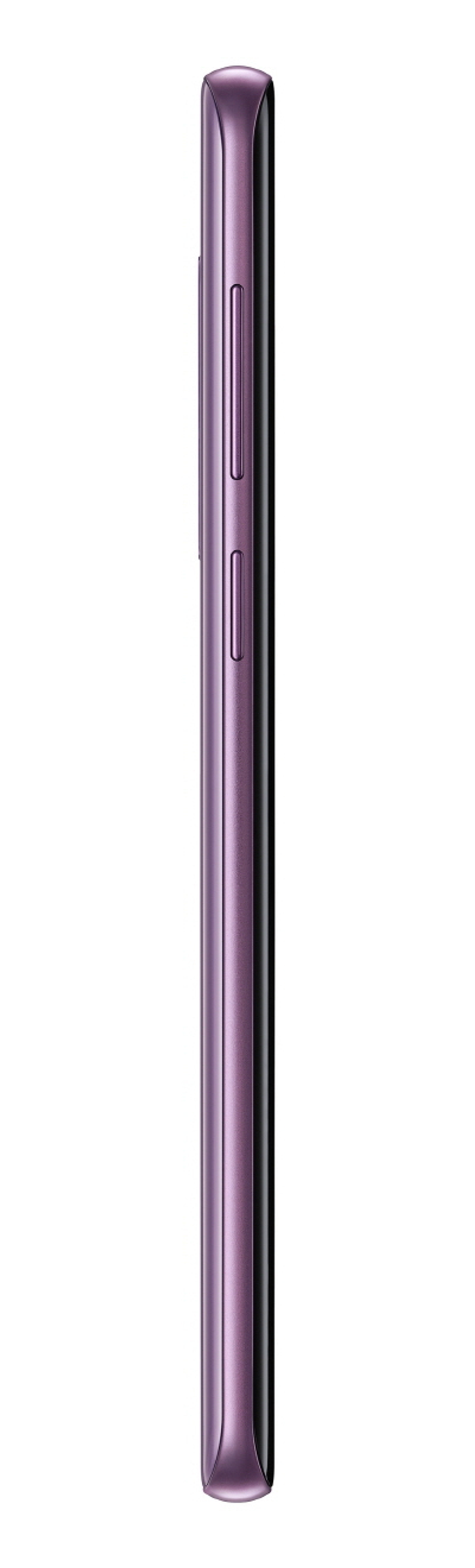 Seitenansicht eines lila Smartphones mit Tasten. Das Telefon ist schlank und hat eine glänzende Oberfläche.