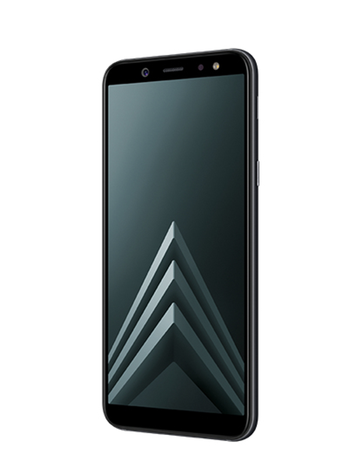 Ein schwarzes Smartphone mit einem dunklen Bildschirm. Der Bildschirm hat ein visuelles Muster.