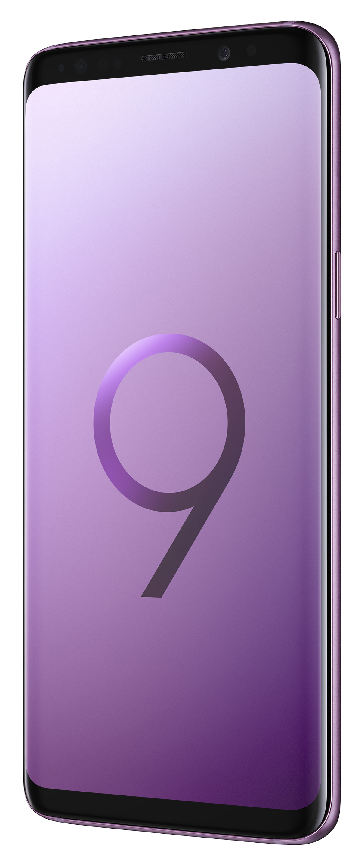 Ein lila Samsung Galaxy Telefon. Eine große Zahl 9 wird auf dem Bildschirm angezeigt.