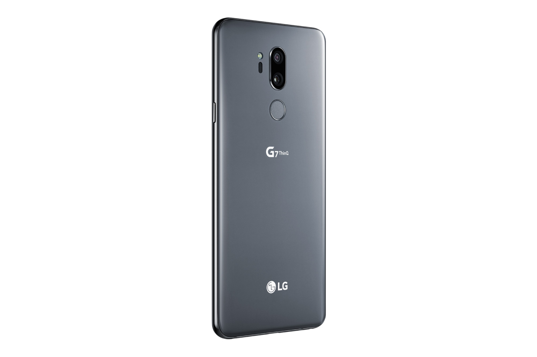 Graues Smartphone, Rückansicht, mit Kamera und dem G7 ThinQ-Logo.