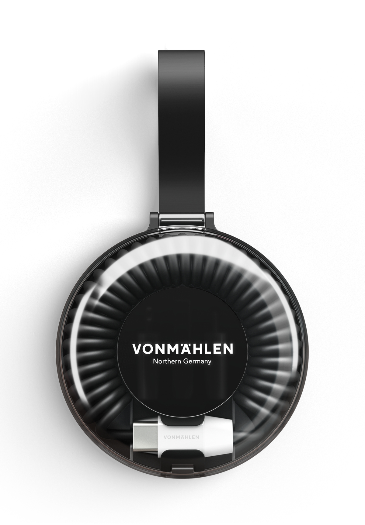 Cuffie over-ear nere con alloggiamento trasparente e cavo USB-C bianco.