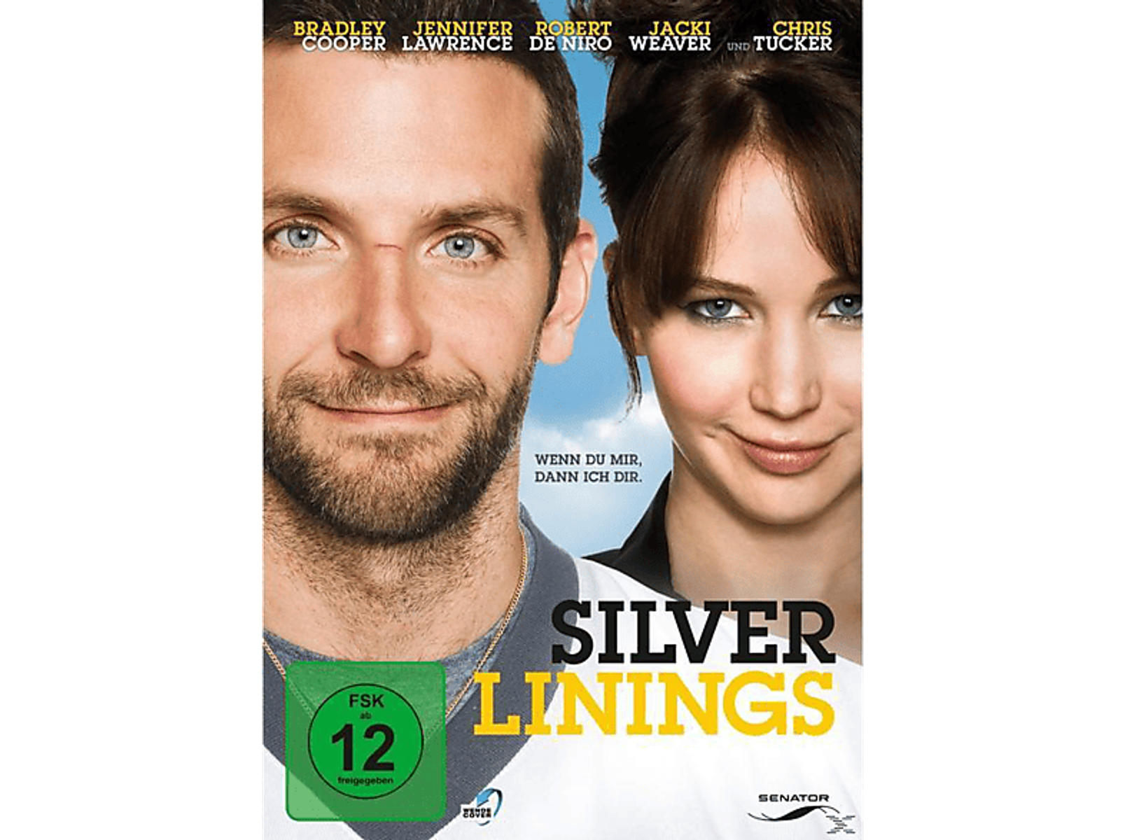 Silver Linings Playbook DVD-Cover mit den Gesichtern von Bradley Cooper und Jennifer Lawrence.
