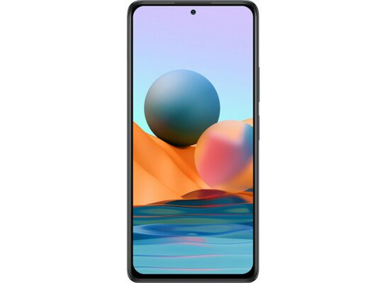 Smartphone-Bildschirm mit buntem, abstraktem Hintergrund und zentriertem Kameramodul.
