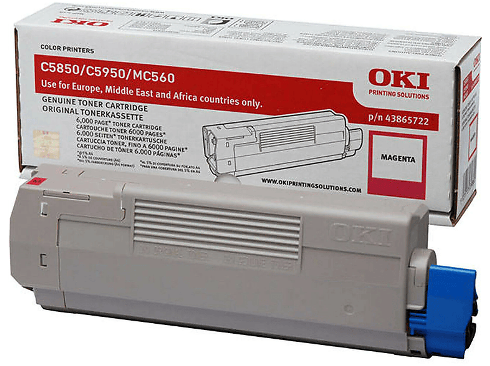 Una scatola e una cartuccia di toner magenta.