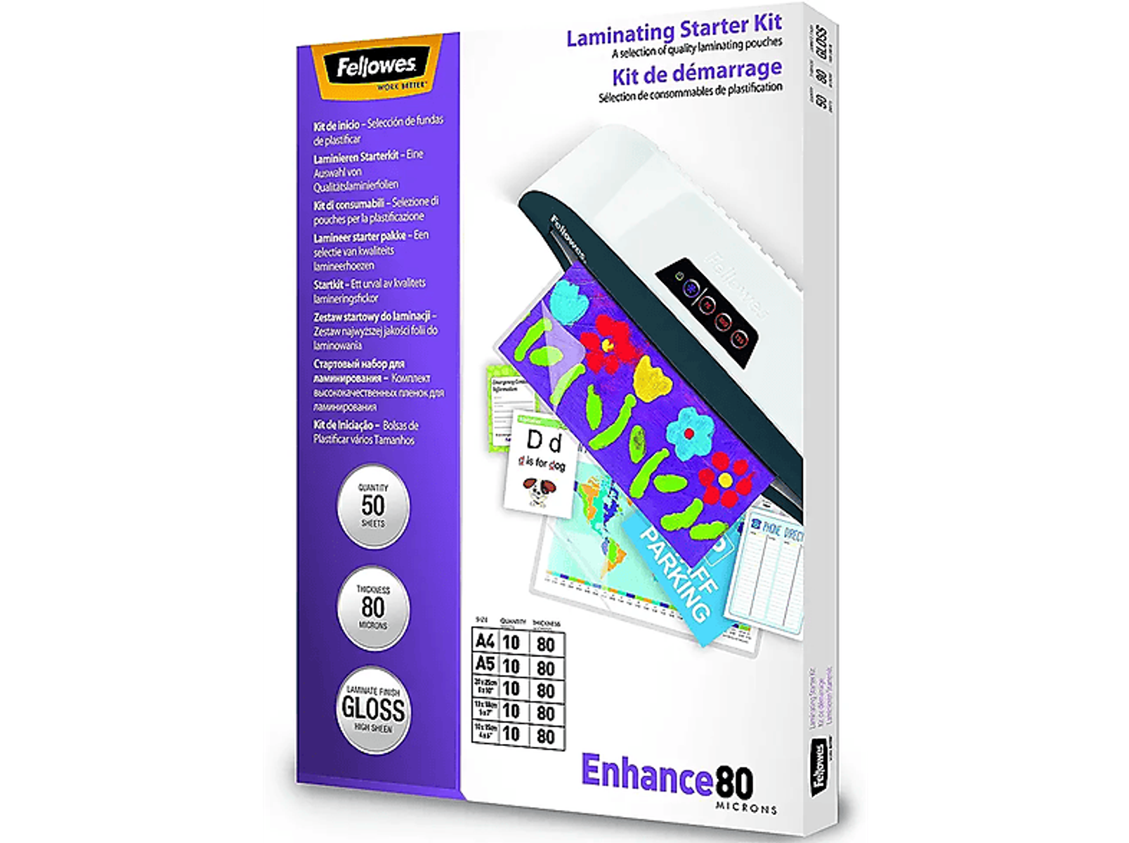 Laminier-Starter-Kit mit Laminiergerät und laminierten Beispielen.