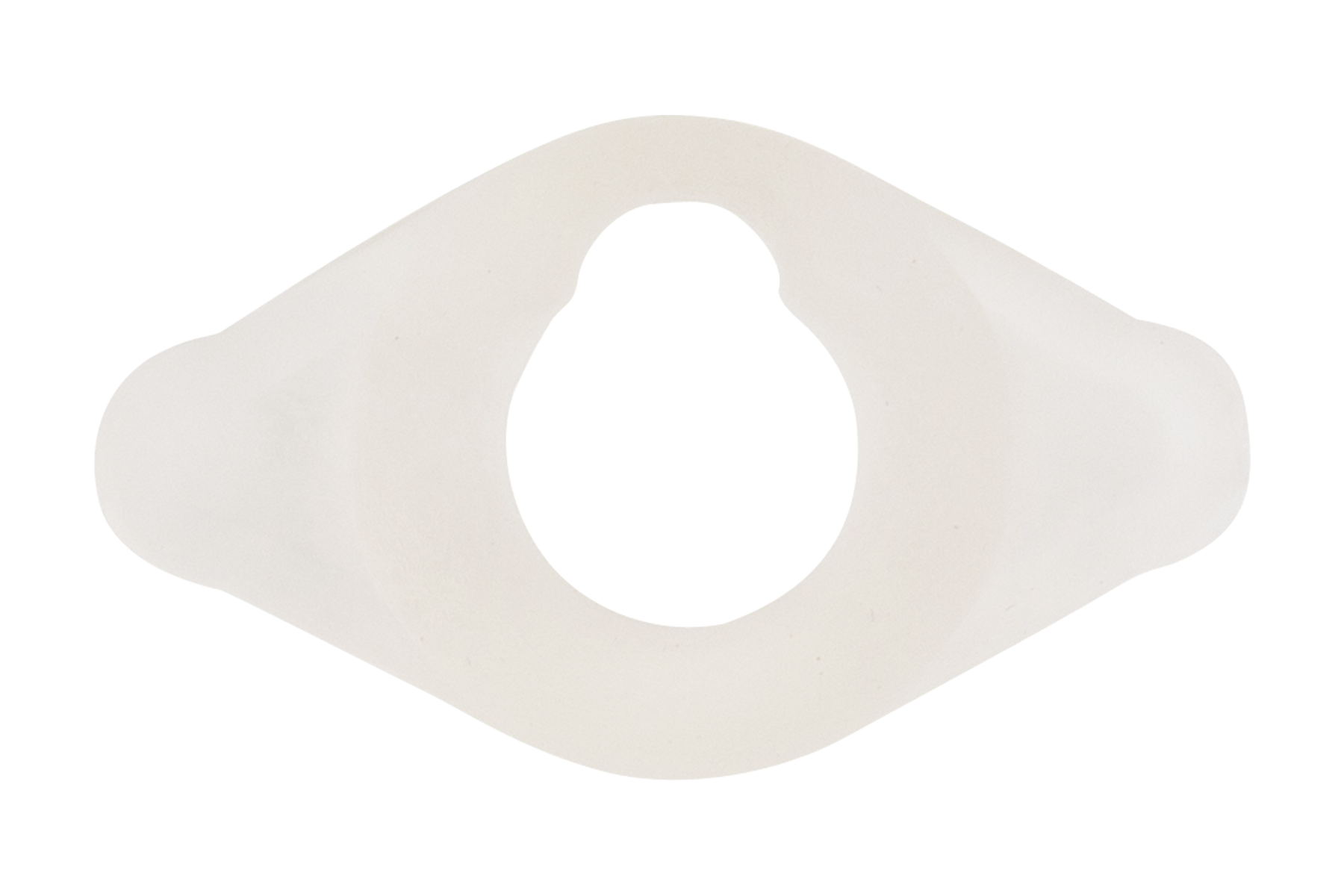 Weißer, oval geformter Zehentrenner. Es hat ein Loch in der Mitte.
