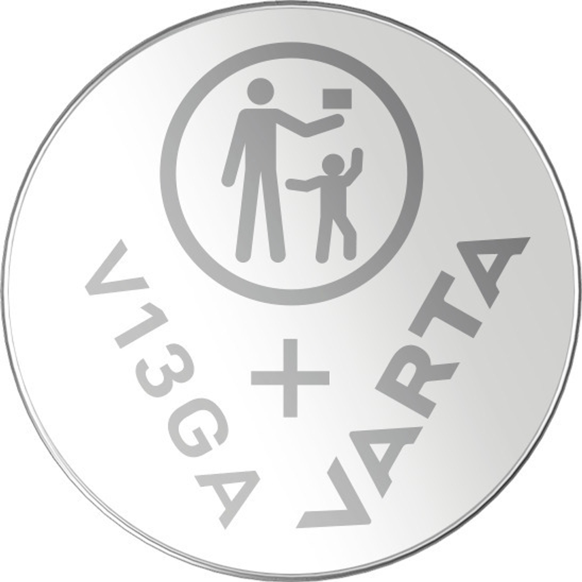 Silver battery with a symbol of a person and child. White background.