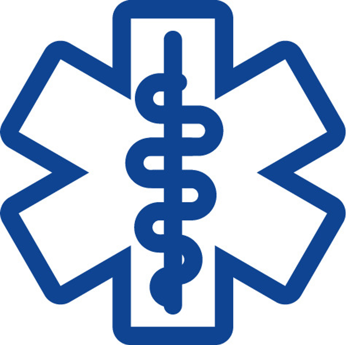 Blue medical star with a snake symbol.