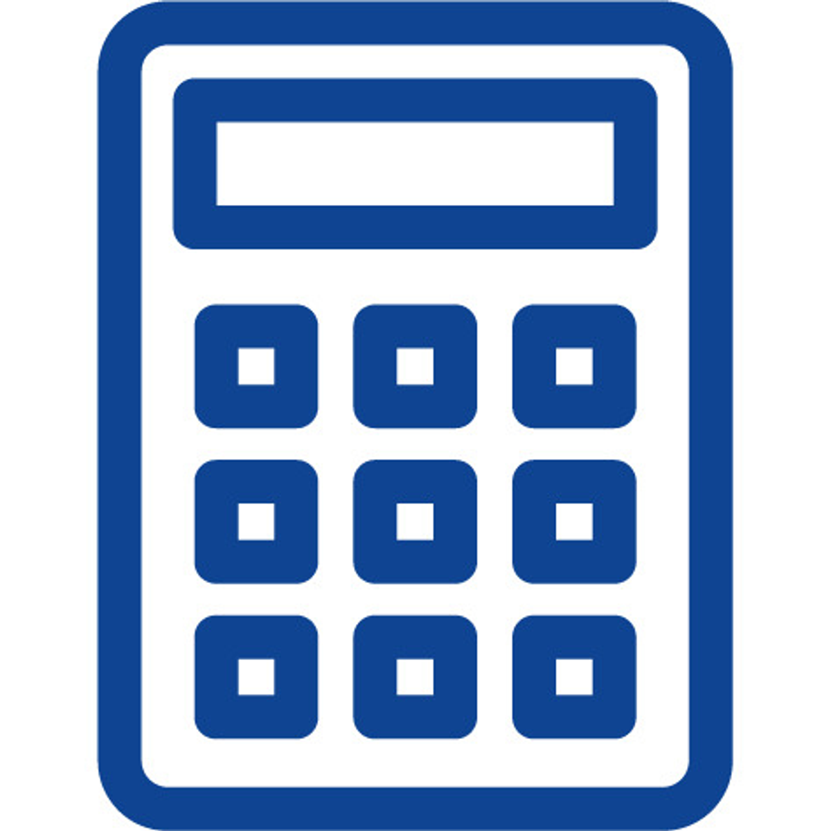 Blue calculator icon with white outline and a blank display area.
