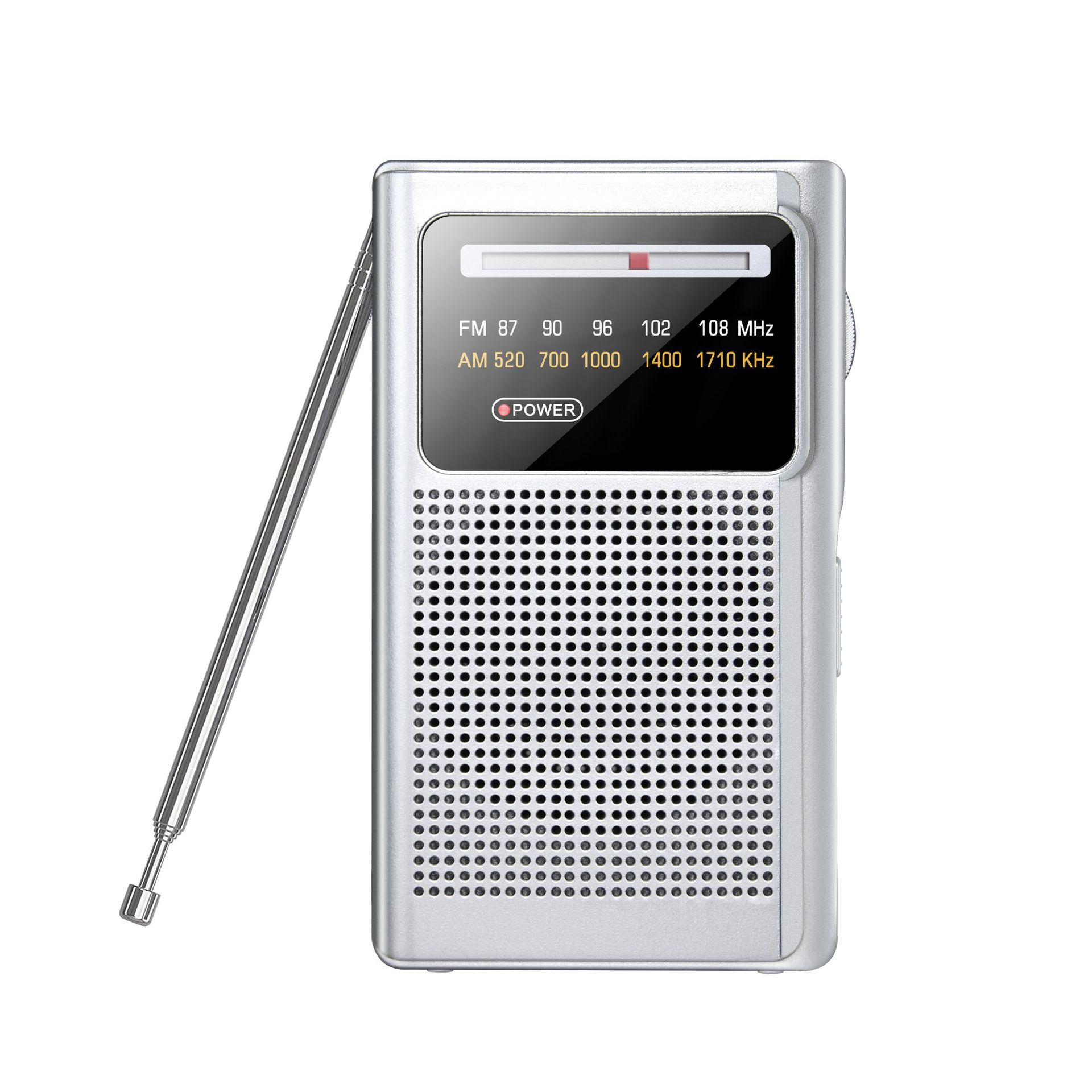 BRIGHTAKE Kompaktes tragbares FM/AM Batterieradio Radio, Senioren Silber für FM, AM