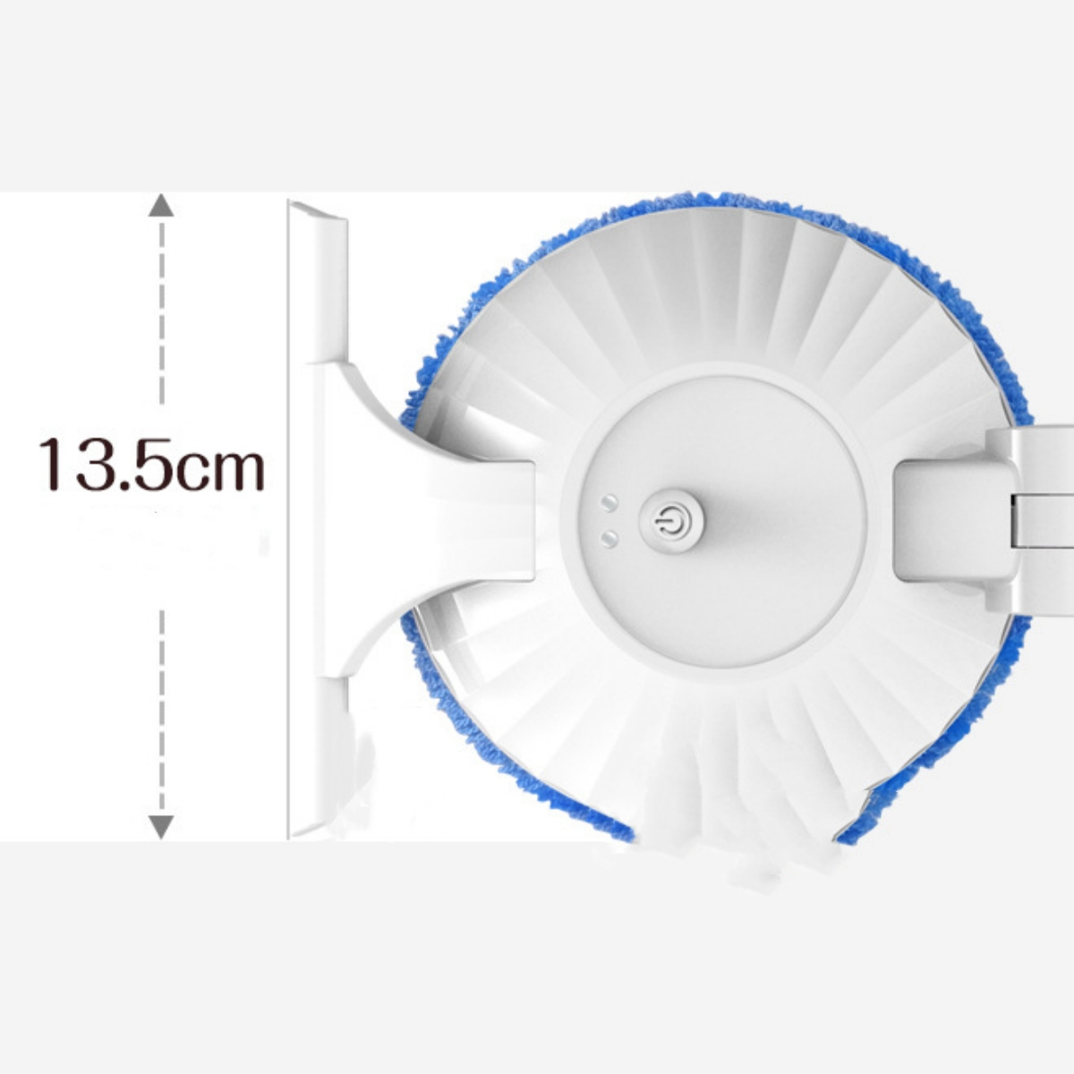 Weiß-blaues Reinigungswerkzeug mit angegebener 13,5 cm Messung.