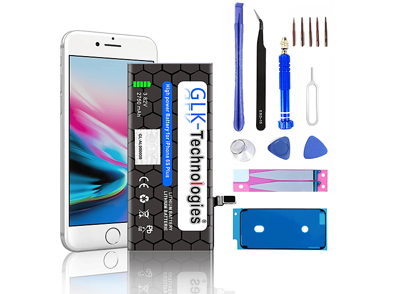 inkl. Ersatz Plus Smartphone GLK-TECHNOLOGIES Set iPhone Lithium-Ionen-Akku Werkzeug Akku 6S