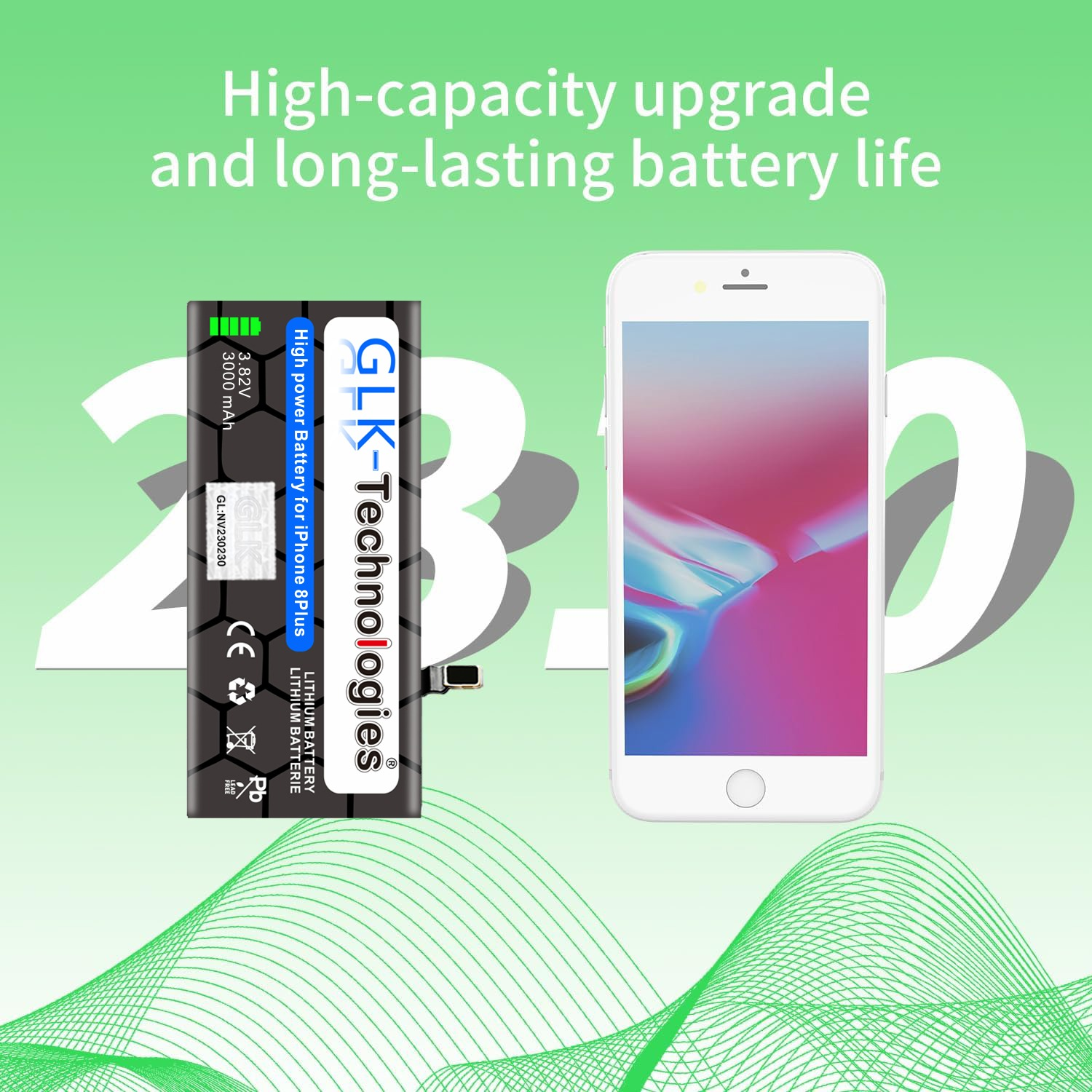GLK-TECHNOLOGIES Apple iPhone 2X 8 Smartphone Akku, Volt, Lithium-Ionen, Plus inkl. Ersatz Klebebandsätze 3.8 3000mAh Li-Ion