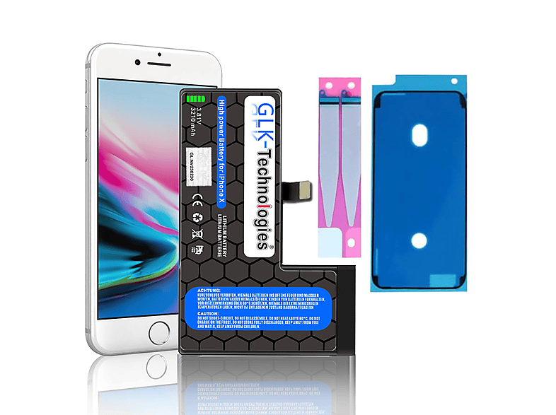 GLK-TECHNOLOGIES Apple iPhone X  inkl. 2X Klebebandsätze Li-Ion Smartphone Ersatz Akku, Lithium-Ionen, 3.8 Volt, 2930mAh