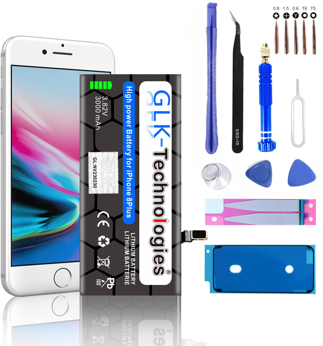 GLK-TECHNOLOGIES iPhone 8 Plus inkl. Akku Werkzeug Lithium-Ionen-Akku Smartphone Ersatz