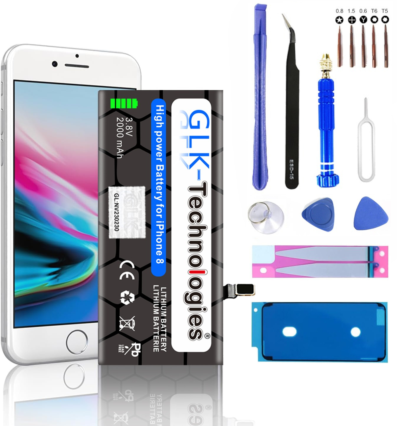 iPhone inkl. Ersatz Smartphone Lithium-Ionen-Akku GLK-TECHNOLOGIES 8 Akku APN Werkzeug