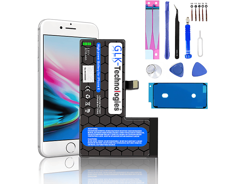 GLK-TECHNOLOGIES iPhone X (10)  inkl. PROFI Werkzeug Lithium-Ionen-Akku Smartphone Ersatz Akku, 2930 mAh