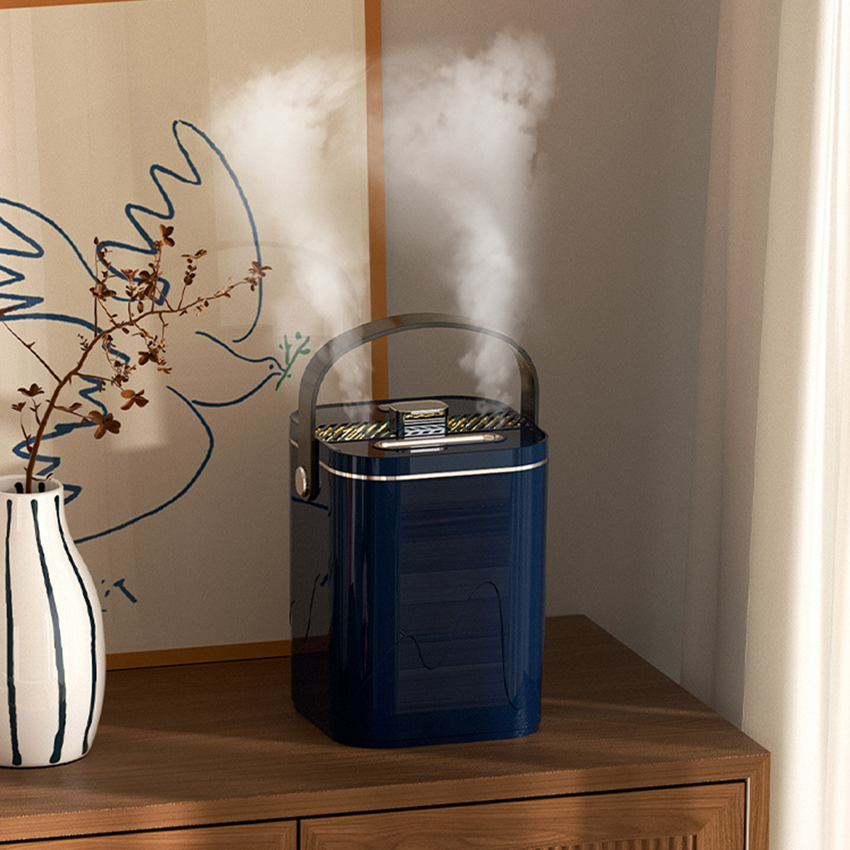 BRIGHTAKE Doppeldüsen-Luftbefeuchter Aromatherapie-Nachtlicht Zerstäubung mit Luftbefeuchter (Raumgröße: 20 großer Kapazität Leise Blau m²)