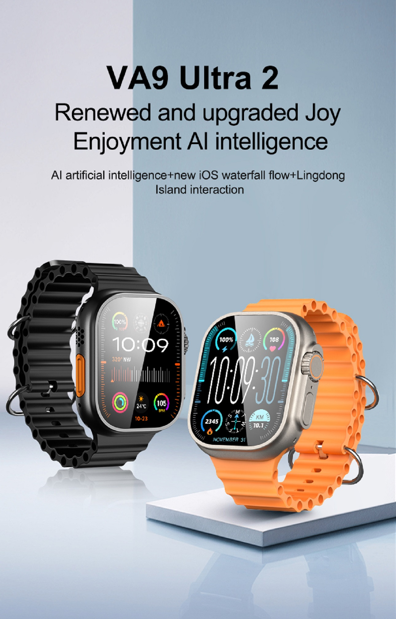 Aktivitätstracker Watch VA9 Smartwatch 2 NFC Schwarz Ultra Silikon, SW MIRUX BT-Anruf