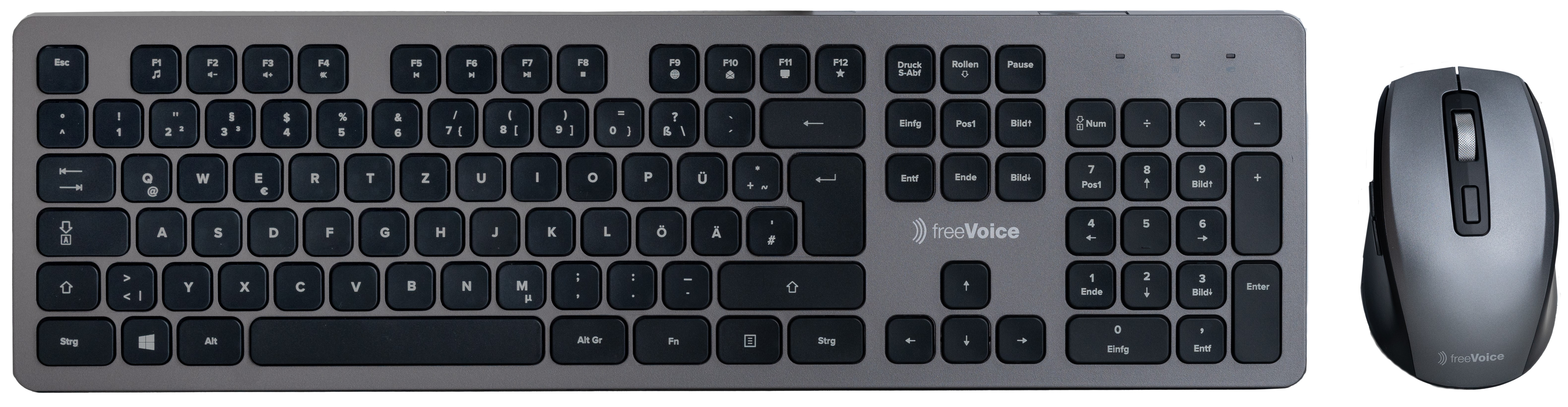 Tastatur, (Maus, DE), Combo Wireless Anthrazit/Schwarz Tastatur/Maus FREEVOICE Set,