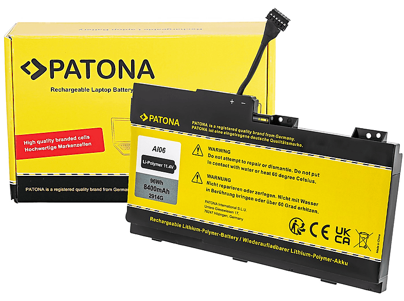 PATONA Akku für Ersatzakku, 11.4 ZBook 1 Li-Polymer mAh Stück 8400 G3 17 Volt, HP