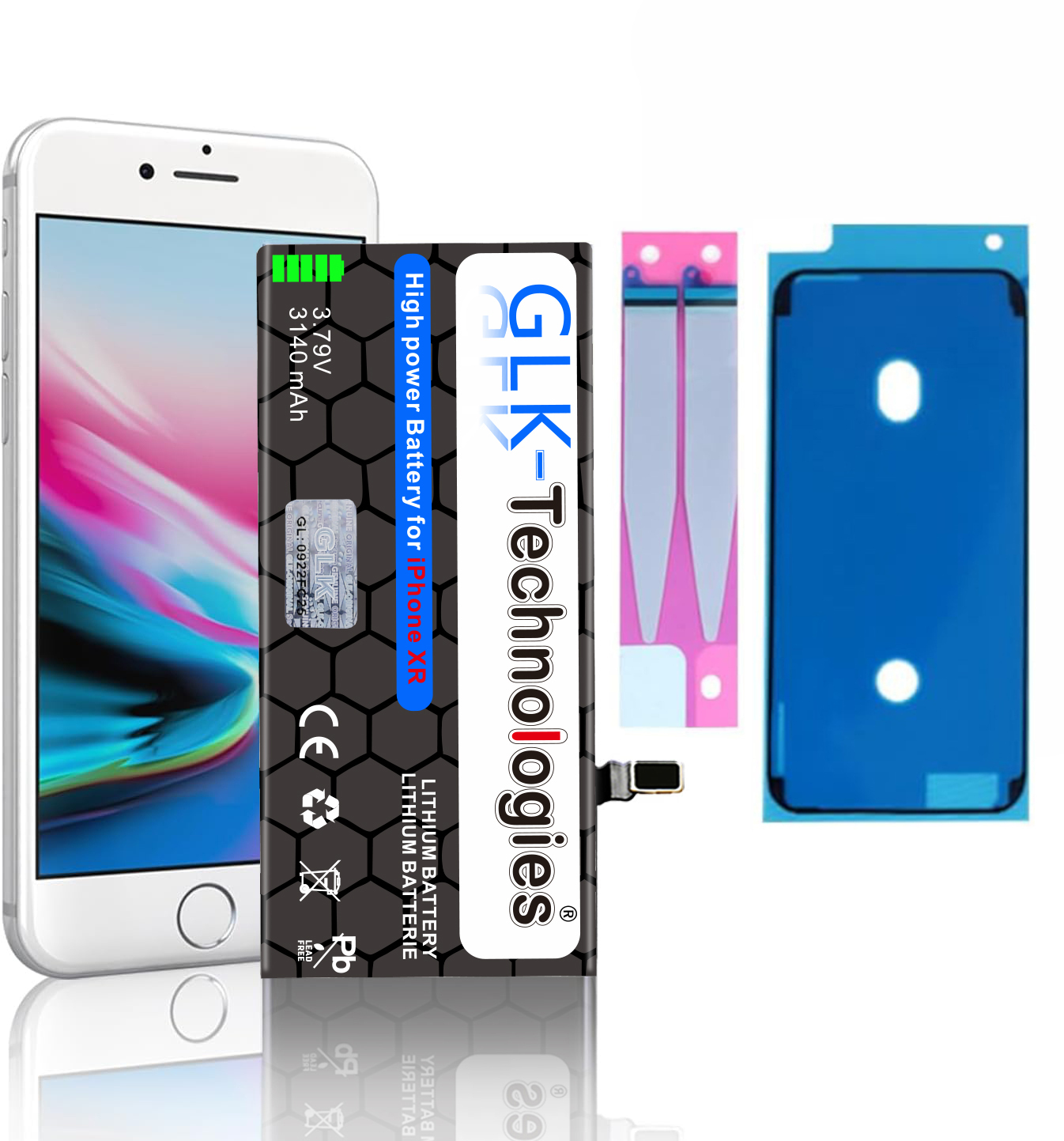 GLK-TECHNOLOGIES Apple iPhone XR Ersatz 3.8 Akku, Smartphone 2X inkl. Lithium-Ionen, 3140mAh Klebebandsätze Li-Ion Volt