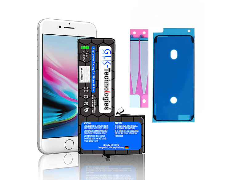 GLK-TECHNOLOGIES Apple iPhone 11 Pro inkl. 2X Klebebandsätze Lithium-Ionen-Akku Smartphone Ersatz Akku, 3150mAh