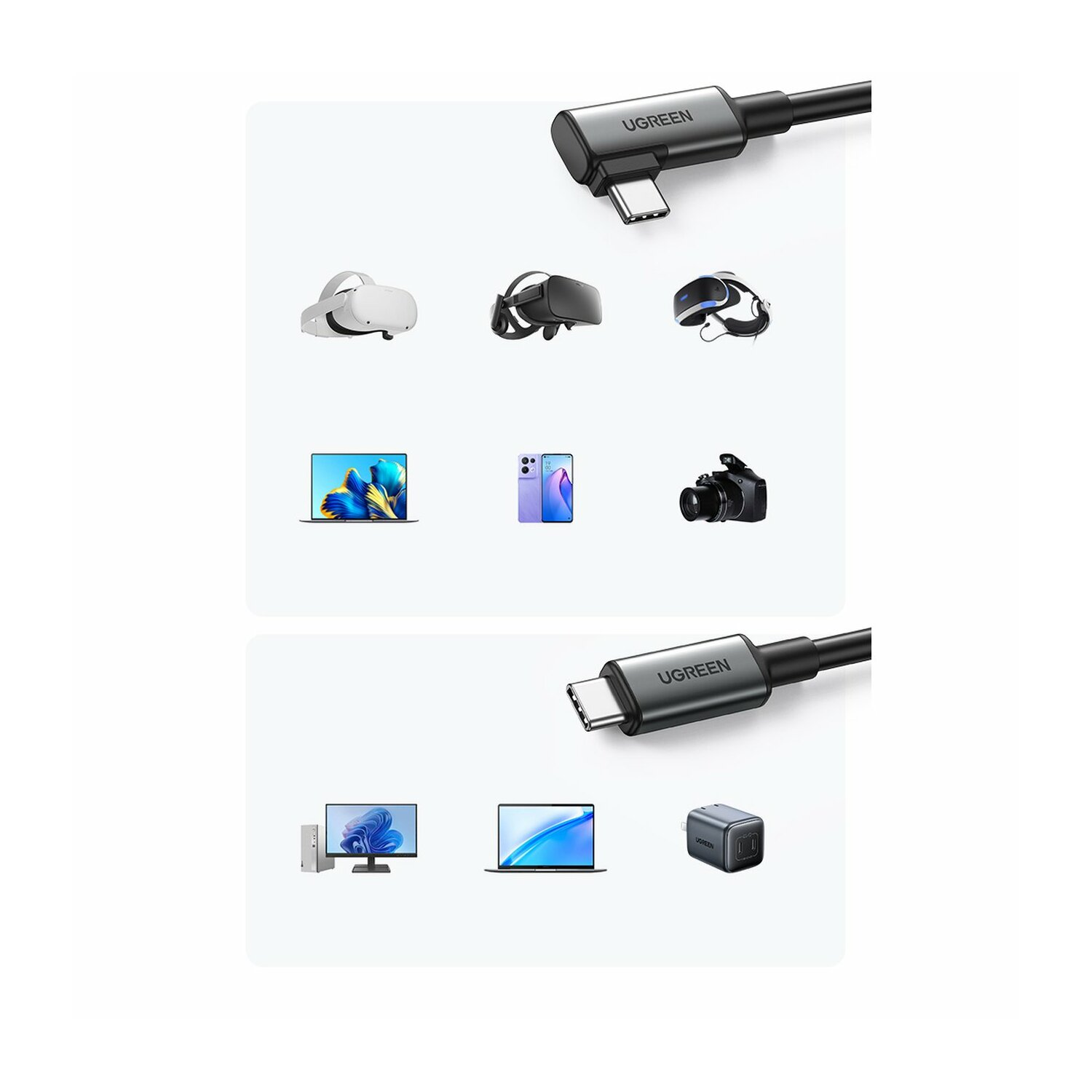 Sortiment an technischen Geräten und Zubehör, die an einen UGREEN-Adapter angeschlossen sind.