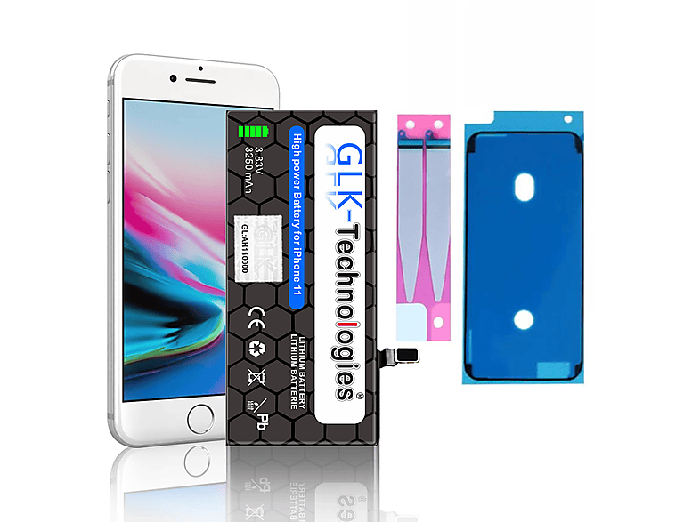 GLK-TECHNOLOGIES Apple iPhone 11  inkl. 2X Klebebandsätze Lithium-Ionen-Akku Smartphone Ersatz Akku, 3250 mAh