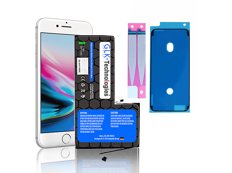 GLK-TECHNOLOGIES Apple iPhone 11 Pro Max   inkl. 2X Klebebandsätze Lithium-Ionen-Akku Smartphone Ersatz Akku, 4071 mAh