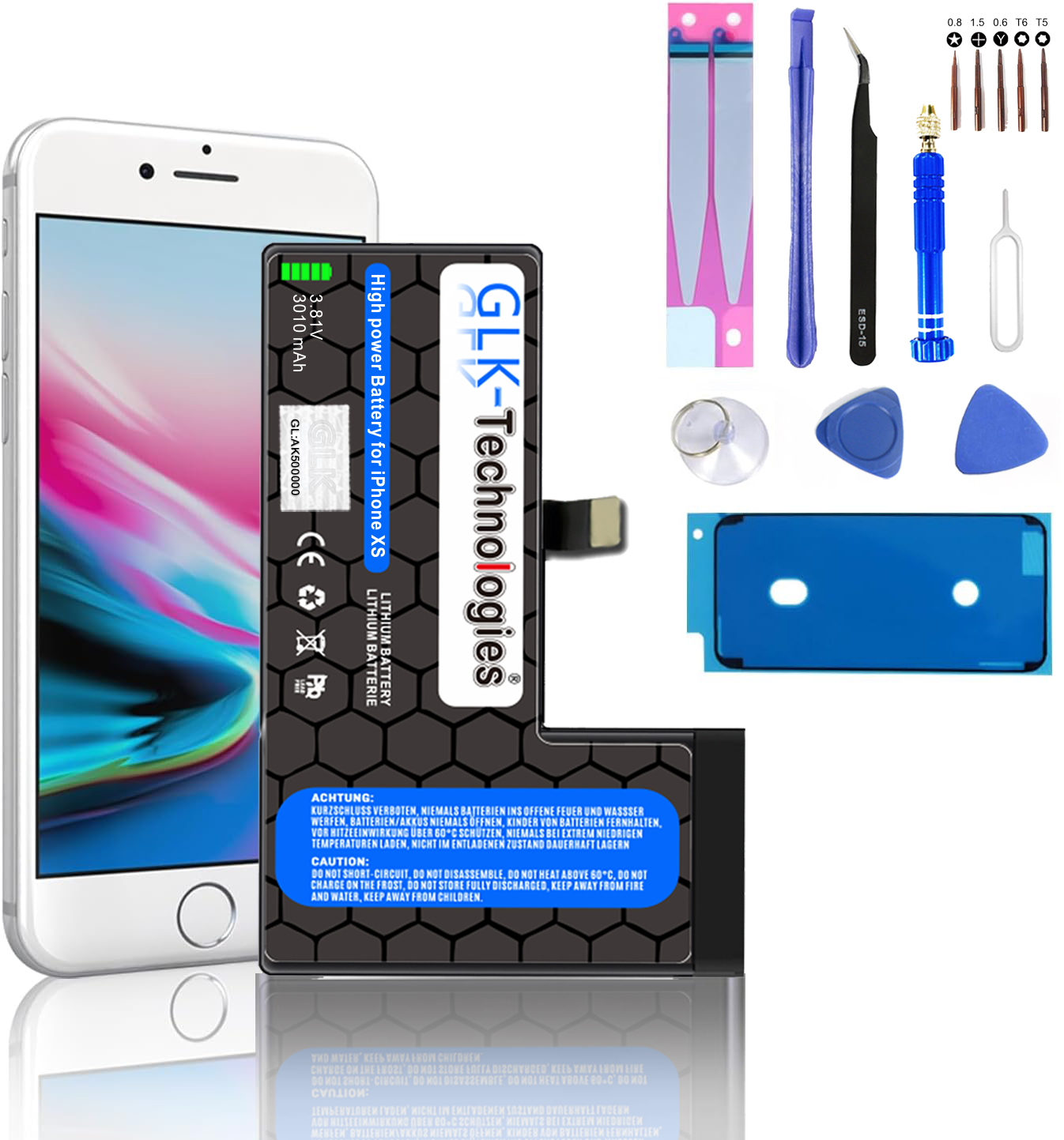 GLK-TECHNOLOGIES Apple iPhone XS Lithium-Ionen-Akku Werkzeug Ersatz PROFI mAh Smartphone Akku, inkl. 2740