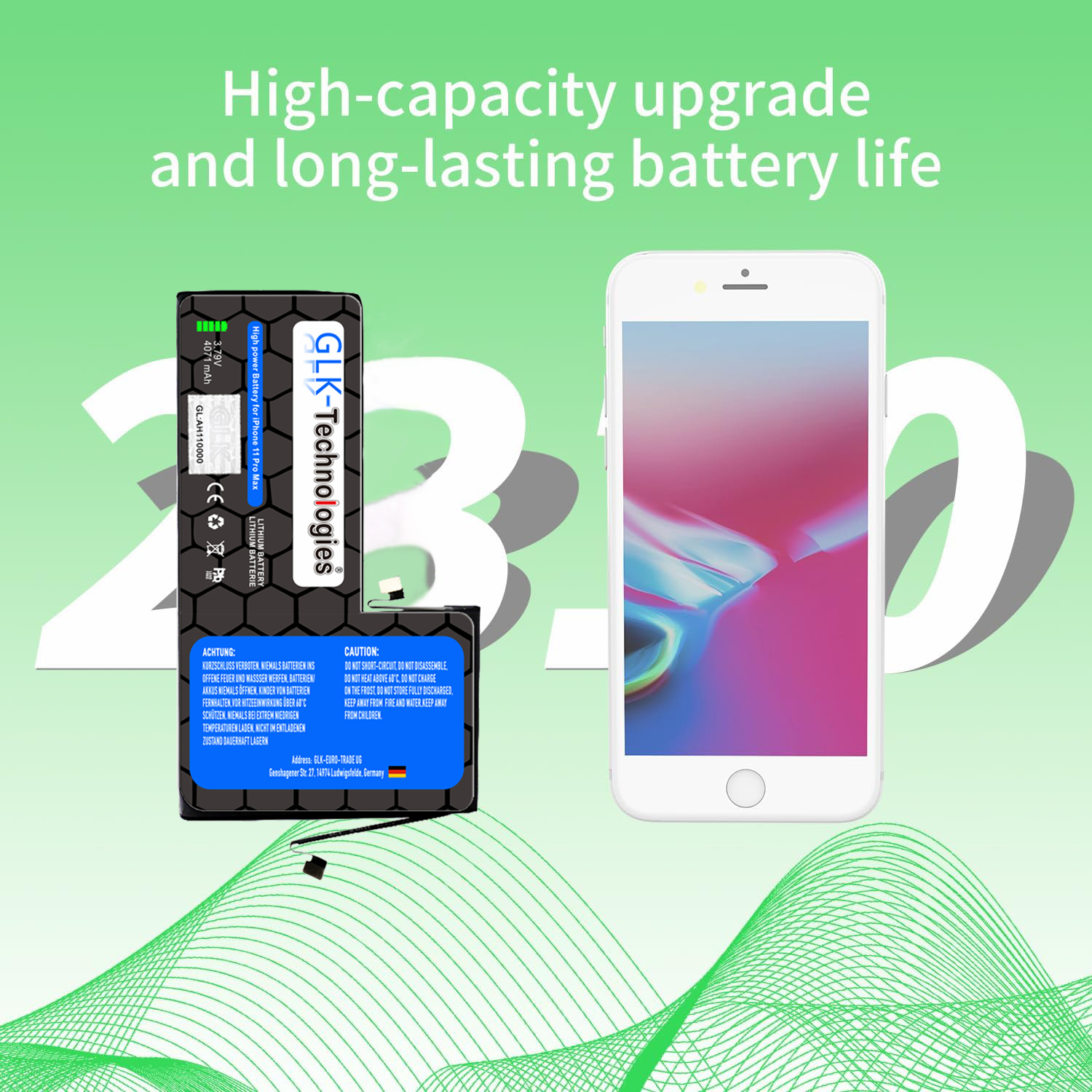 Ersatz Apple inkl. 11 iPhone 2X mAh Akku, Smartphone 4071 Pro Max GLK-TECHNOLOGIES Klebebandsätze Lithium-Ionen-Akku