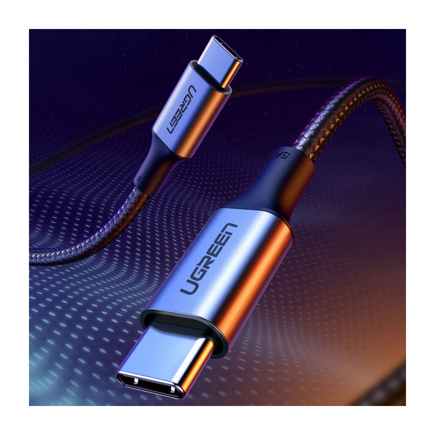 Kabel USB-C UGREEN w schemacie kolorów niebiesko-czarnym.