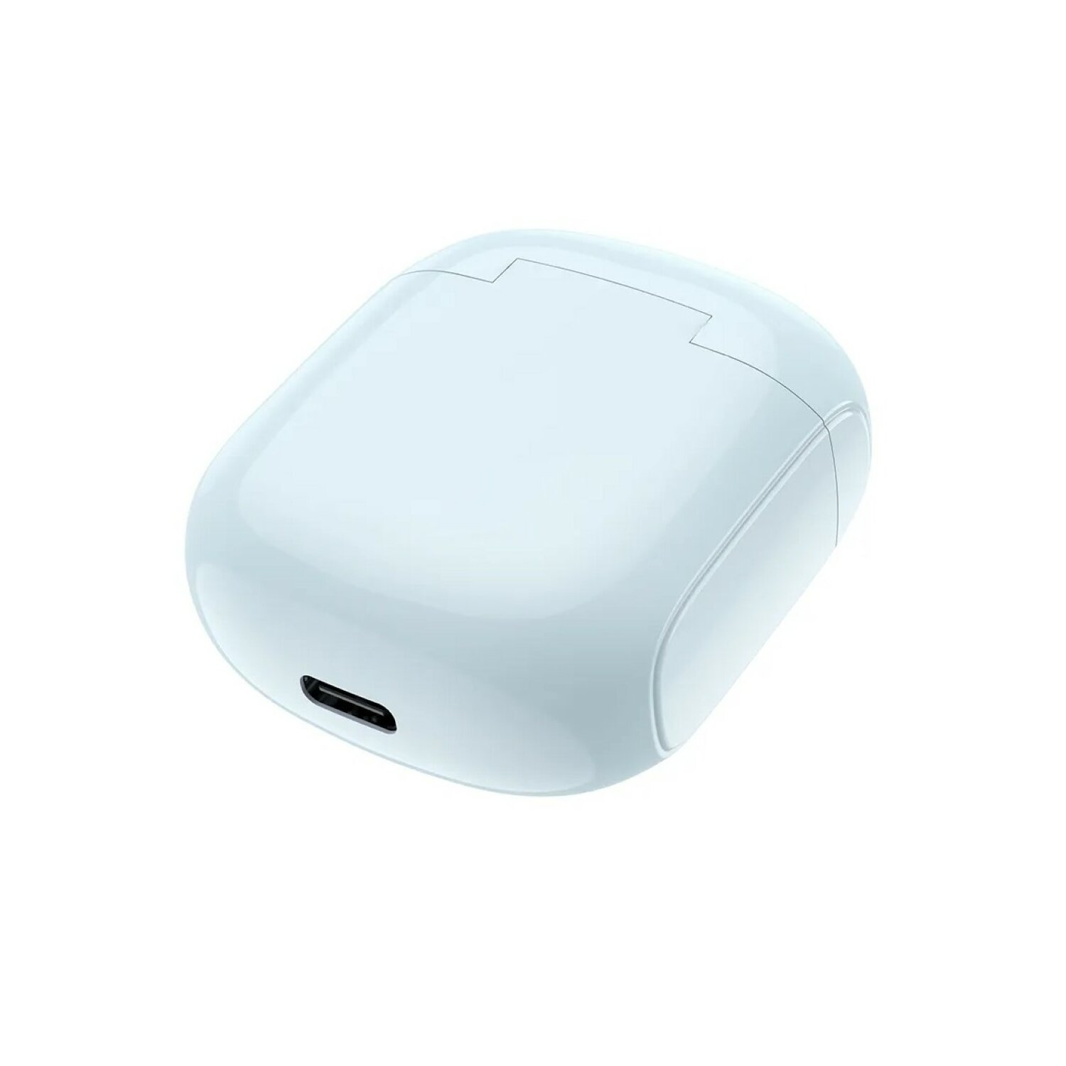 Ein hellblaues Ladecase für Ohrhörer mit USB-C-Anschluss.