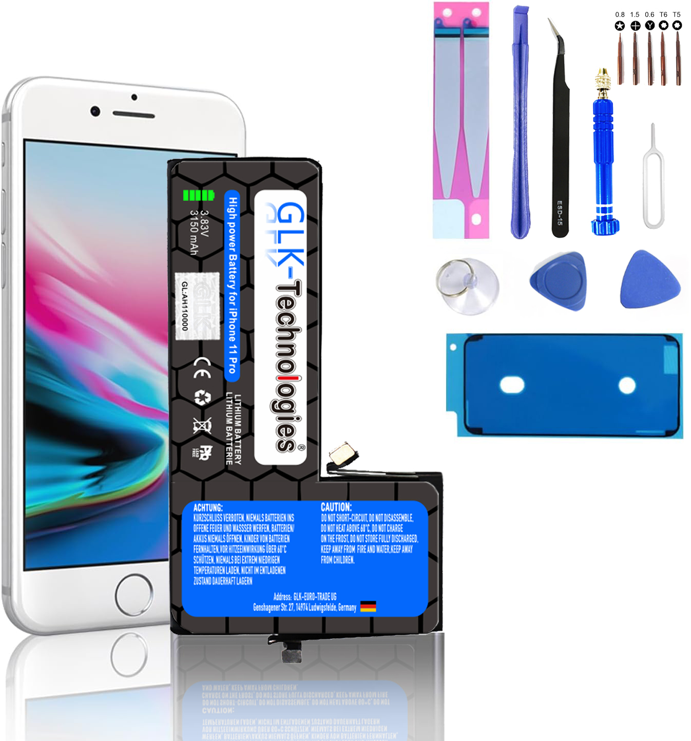 GLK-TECHNOLOGIES Apple iPhone Smartphone Lithium-Ionen-Akku 3150 Pro Ersatz inkl. 11 Werkzeug mAh Akku