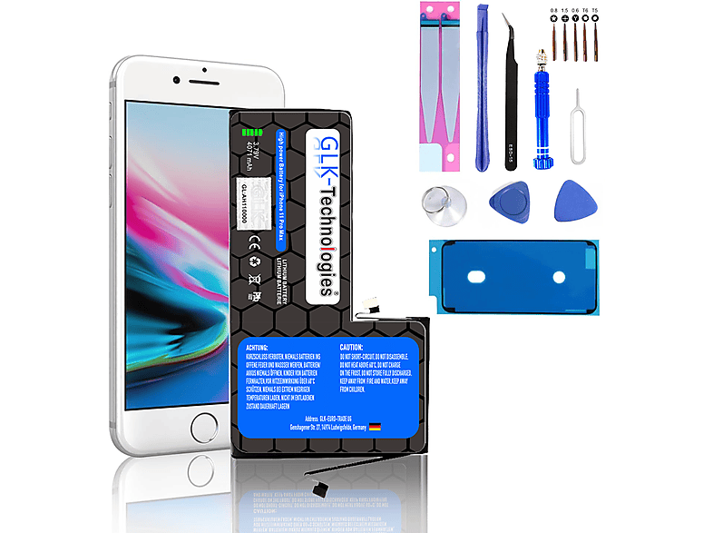 GLK-TECHNOLOGIES Apple Akku, Smartphone Ersatz 11 Lithium-Ionen-Akku iPhone Werkzeug mAh Pro inkl. Max 4071