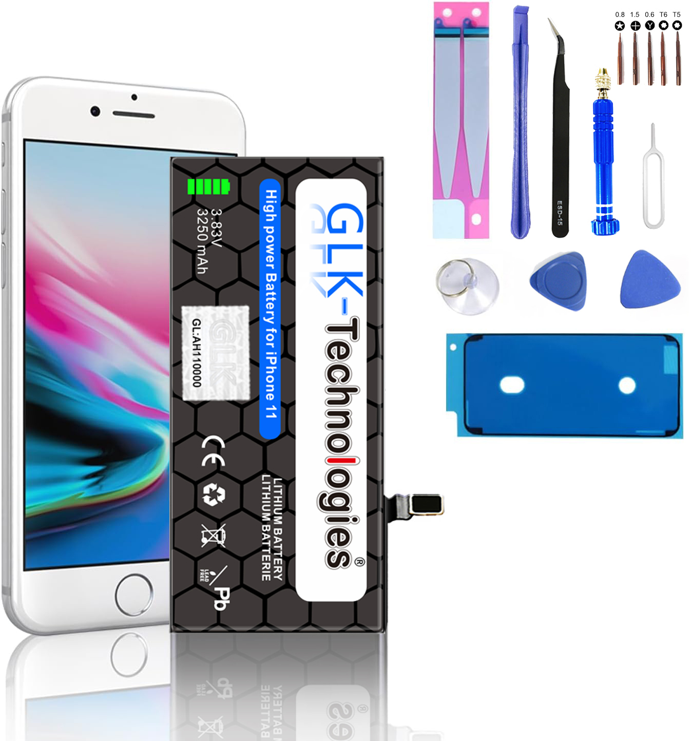 iPhone 3250 Ersatz Akku, mAh GLK-TECHNOLOGIES Lithium-Ionen-Akku Smartphone Set Apple 11 Werkzeug inkl.