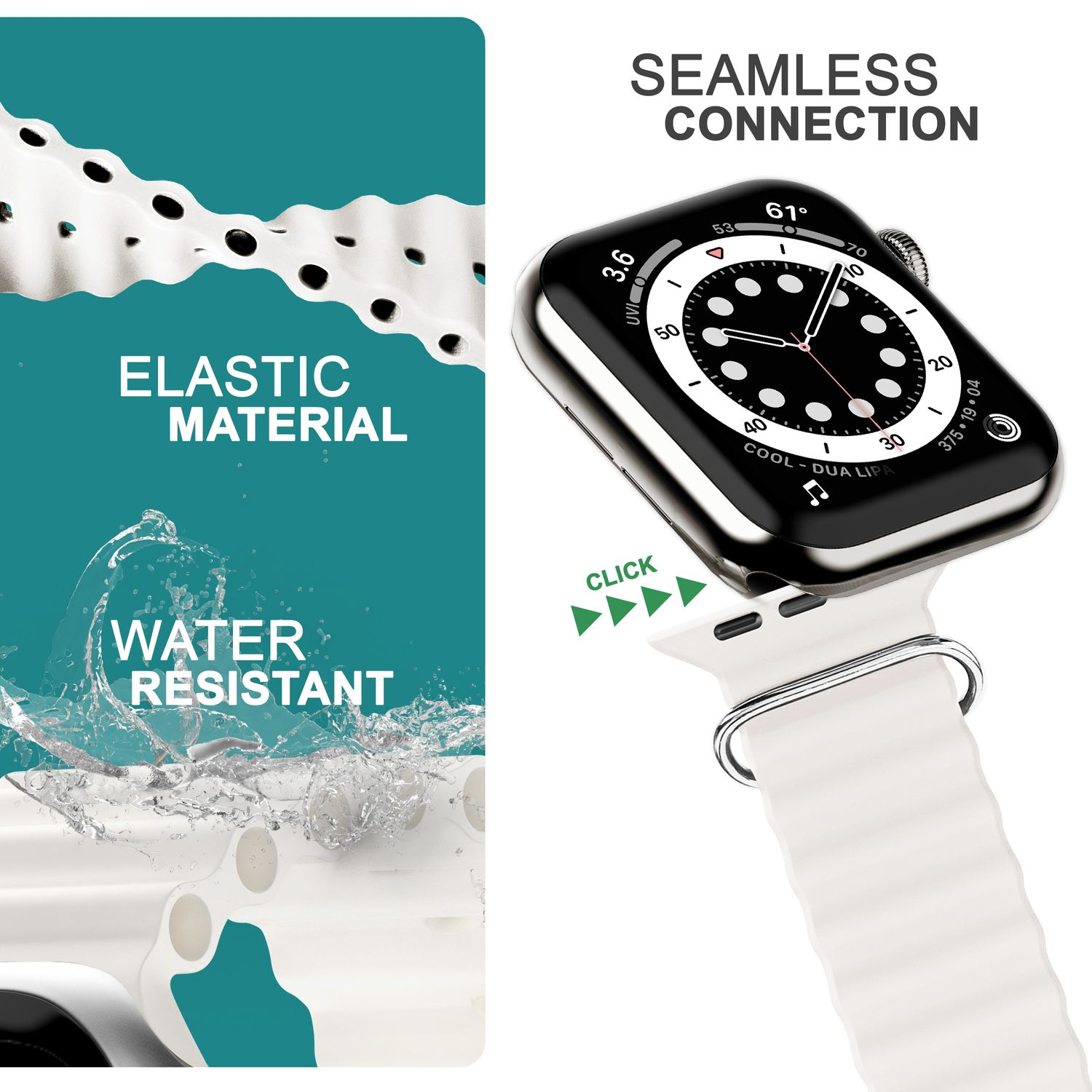 Weiß Ocean, NALIA Ersatzarmband, Sport-Armband 42mm/44mm/45mm/49mm, Apple Watch Smartwatch Apple,