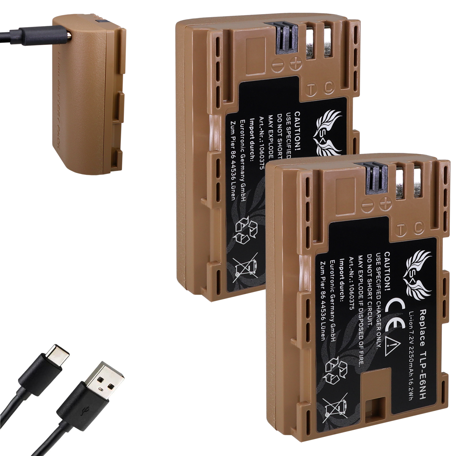 SKGAMES 2x Akku Passend / V1 LP-E6N für Akku, 2250mAh LP-E6 Canon USB Ladebuchse LP-E6NH mit Typ-C / Li-ion & / NTC