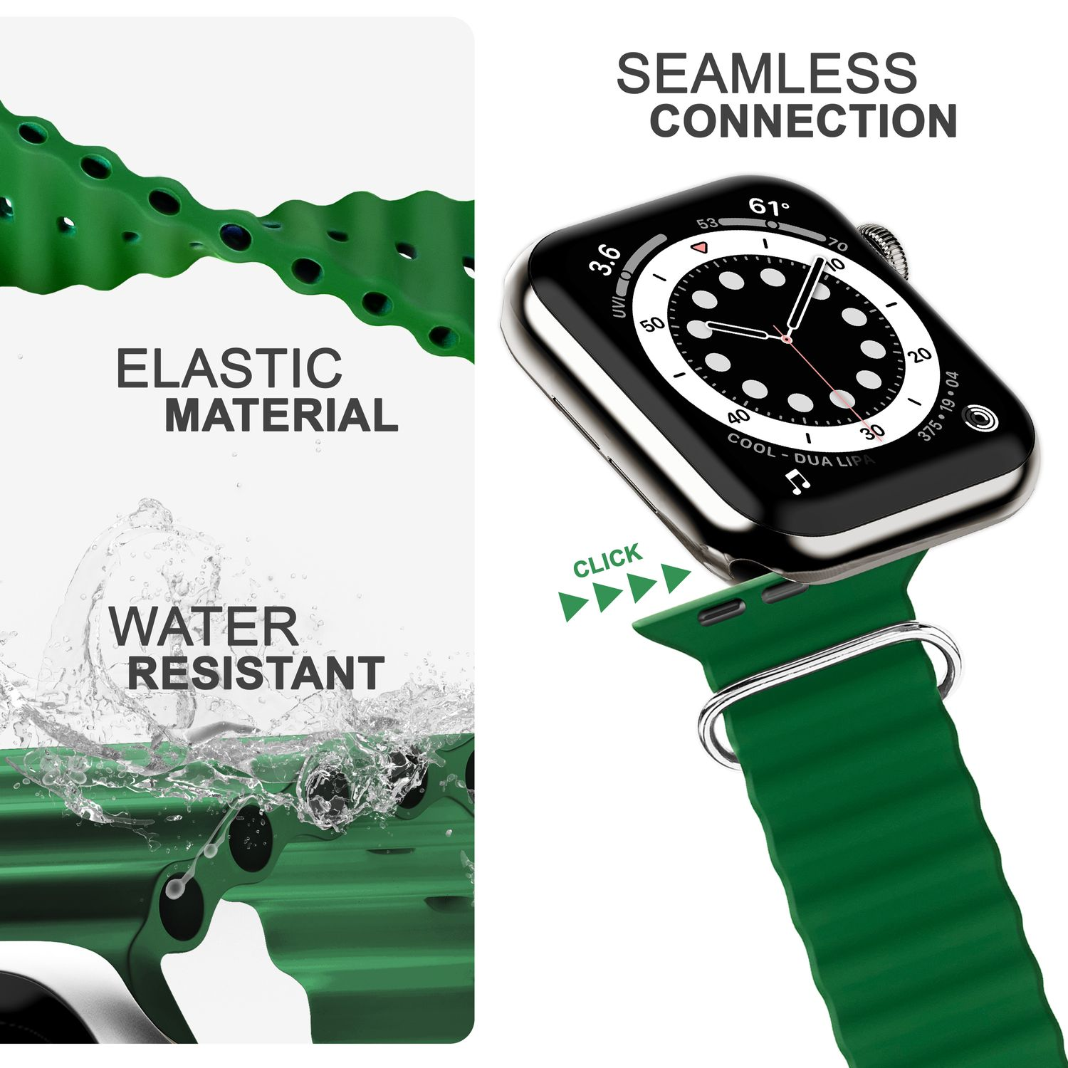NALIA Smartwatch Sport-Armband Ocean, Apple, Ersatzarmband, Watch Apple 42mm/44mm/45mm/49mm, Grün