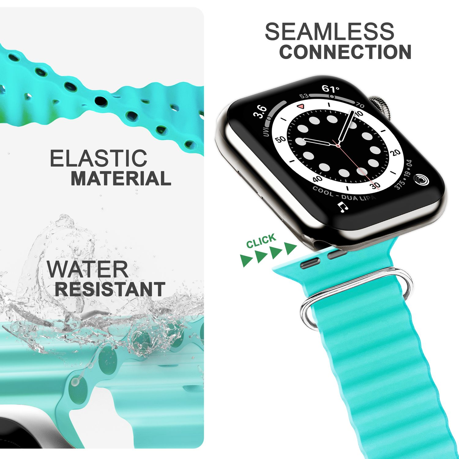 NALIA Smartwatch Sport-Armband Ocean, Ersatzarmband, Apple 42mm/44mm/45mm/49mm, Türkis Watch Apple