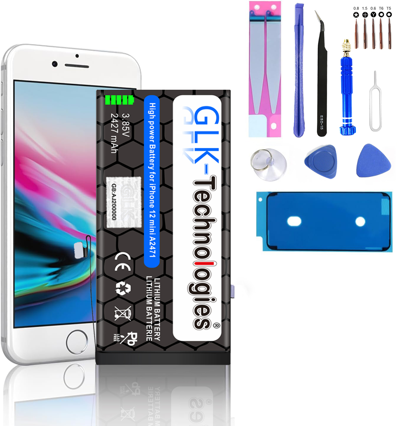 mAh Mini Set Werkzeug 12 Lithium-Ionen-Akku Akku, GLK-TECHNOLOGIES 2427 iPhone inkl.